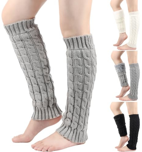 Rosoz Calentadores de invierno con forro polar de los años 80, calcetines largos de punto acanalado para mujer, para patinar, yoga, correr y hacer senderismo, gris, Talla única