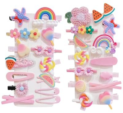 DAFNE 28 Pezzi Graziosi Fermagli per Capelli Moda Ragazze Accessori per Capelli Fiore Frutta Colorato Arcobaleno Caramelle Dessert Set di Graziosi Fermagli per Capelli Animali Clip in Metallo