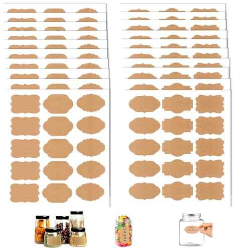 CEJAS 300 Pezzi Etichette Adesive in Carta Kraft, Etichette ed Etichette per Regali Festivi, Bottiglie e Barattoli, Adesivi Vuoti, 3 x 5 cm