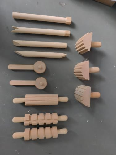 SUNNYNEST Wooden Clay Tool Set, 12 PCS Pottery Tools for Sculpting, Stamping & Cutting, Smooth Surface No Burrs, Durable Real Wood – for Playdough, Air Dry Clay, Plasticine, Sensory Bins