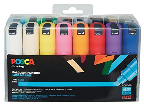 uni-ball POSCA (182616) Marker mit breiter Keilspitze, 16er Set