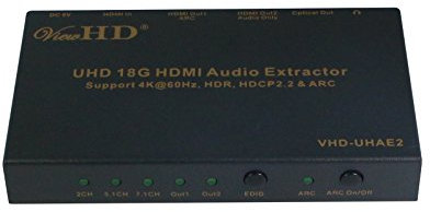 ViewHD UHD 18G HDMI Audio Extractor/Splitter Support HDMI v2.0 | HDCP v2.2 | 4K@60Hz | HDR | ARC | 3.5MM Analog Audio Output | Toslink Optical Audio Output | HDMI Audio Output | Model: VHD-UHAE2