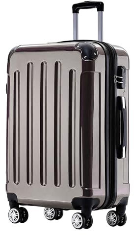 BEIBYE Hartschalen Koffer Trolley Rollkoffer Reisekoffer 4 Zwillingsrollen Polycabonat (Coffee, 76cm -110L)