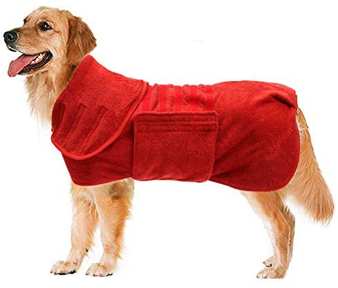 Geyecete Dog Drying Coats-dog towels absorbent robe Dry Fast Dog Bag-Dog Bathrobe Towel-Microfibre Fast Drying Super Absorbent Pet Dog Cat Bath Robe Towel-Red-S-new