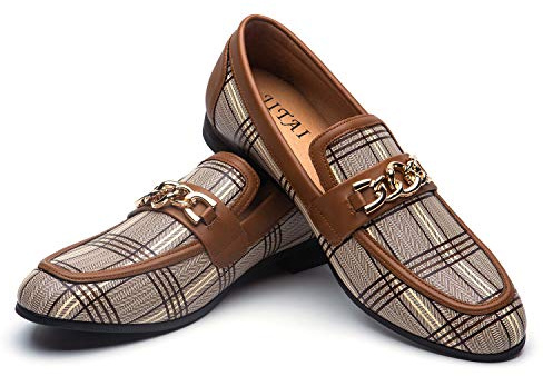 JITAI Herrskor läderskor mönster tryck herrklänning loafer skor slipon vardaglig loafer rökning toffel, Brun/07, 42 EU