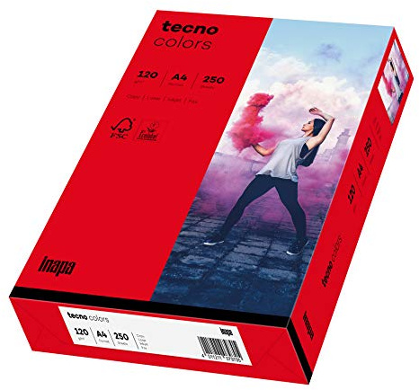 inapa färgat skrivarpapper, färgglatt papper tecno Colors: 120 g/m², A4, 250 ark, intensivröd