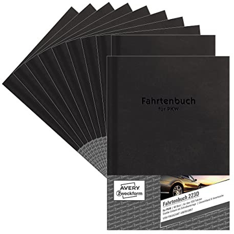 AVERY Zweckform 223D-10 Hardcover Fahrtenbuch PKW (Finanzamt anerkannt, DIN A5 210x148mm, 96 Seiten|506 Fahrten, Deutschland & Österreich, Abgrenzung privater/geschäftlicher Fahrten) 10er-Pack
