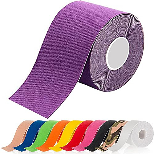ATETEO Kinesiology Sports 5m x (2.5/3.8/5/7.5) cm Width for Selection Roll of Elastic Muscle Support Tape for Exercise &Injury Recovery, O-purple, S:2.5cmX5m