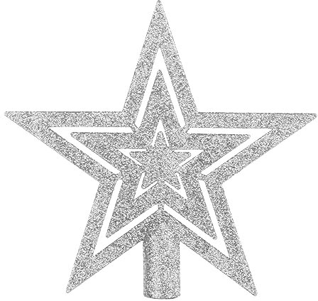 SULOLI Glitter Star Christmas Tree Topper Decoration Shatterproof Star Treetop for Christmas Tree Ornament(Silver)
