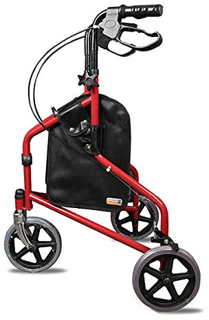 Rollator Walkers Seniors Rolling Walker med 3 stora hjul och förvaring, lätt och hopfällbar upprätt rollator för all terräng utomhus, justerbar höjd (röd)