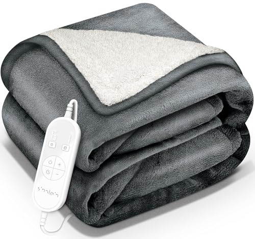sinnlein® Couverture chauffante avec arrêt Automatique, certifiée TÜV SÜD GS | Couverture électrique avec 9 Niveaux de température | Couverture Douillette Lavable, 200x180cm