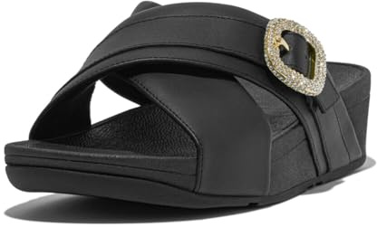 Fitflop Women's Lulu Crystal-buckle Leather Cross SlidesSlide Sandal