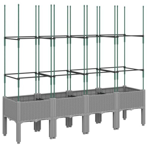 vidaXL Jardinera con Enrejado, Maceta para Verduras Plantas Flores, Macetero de Hierbas, Arriate para Jardín Patio Balcón Terraza, PP Gris Claro