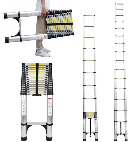 Telescoping Ladder 23.3FT Aluminum Lightweight Extension Ladder 330 Lbs Heavy Duty Non-Slip Feet Portable Folding Ladder Multi-Purpose Collapsible for Home RV Attic Outdoor Use (23.3 FT)