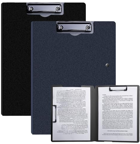 2 confezioni di portablocco A4 con coperchio e 2 clip, formato A5 A6 per scrivere appunti, raccoglitore per appunti, scrittura per ufficio, cantiere, scuola, colore blu e nero