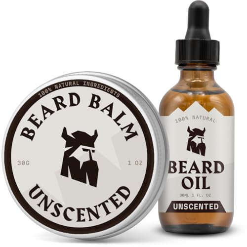 Striking Viking Men's Beard Oil and Balm Set - Unscented, Pack of 2, 1 Oz Beard Balm & 1 Fl Oz Oil - Deep Hydration & Flexible Styling