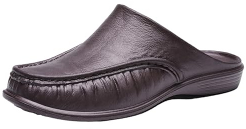 Sabots en cuir pour homme - 44 - Sandales orthopédiques fermées - Résistantes à l'usure - Chaussures à enfiler - Semelle souple - Chaussures basses décontractées - Plateforme pieds nus, marron, 46 EU