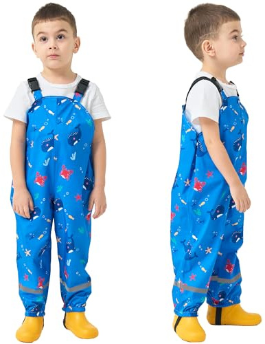 Fewlby Kids Waterproof Rain Bib Pants, Toddlers Suspender Mud Dirty Proof Rain Wear