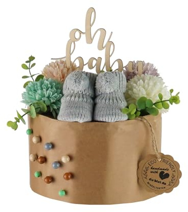 Öko Windeltorte ECO FRIENDLY aus Bio Windeln | Premium Geschenk zur Geburt | nahezu Plastikfrei* (stone) (S)