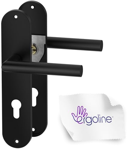 ERGO line Schwarz Türbeschlag SIGMA, Renovierungsgarnitur PZ - Profilzylinder Set, Langschildgarnitur Renovierung Drückergarnitur Türklinke Schwarz, Türdrücker, Türgriff