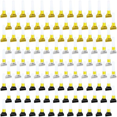 ywmigl 100 Pcs New Years Eve Noisemakers Party Favor Gold Silver Black Blower Horns Whistles 2026 Happy New Year Party Supplies for Sporting Events Birthday Celebration