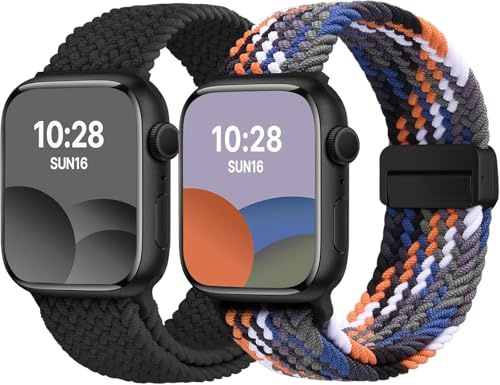 Fullmosa flätat armband 2026 – kompatibelt med Apple Watch 40 mm 41 mm 42 mm 38 mm 45 mm 46 mm för iWatch SE 3 2, Series 11 10 9 8 7 6 5 4 | Sport nylonarmband med magnetlås för kvinnor och män