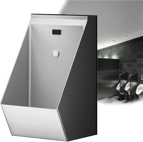 Urinario manos libres montado en la pared for baños públicos, urinario con sensor automático de acero inoxidable 304, urinario con sensor automático for bar, baño, tienda de hotel.(Silver)