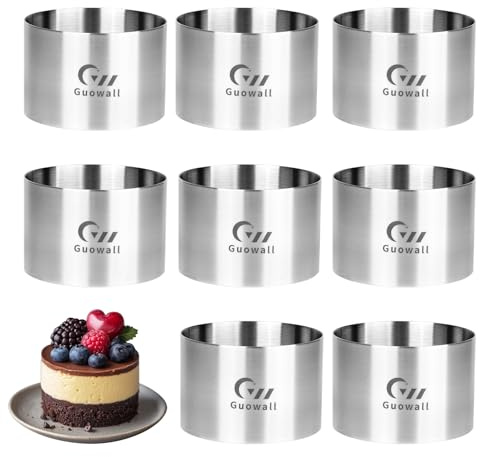Guowall Juego de anillos de postre y alianzas, de acero inoxidable, para cocinar, hornear, mousse, 8 unidades, diámetro de 7,6 cm, altura 5 cm, redondo