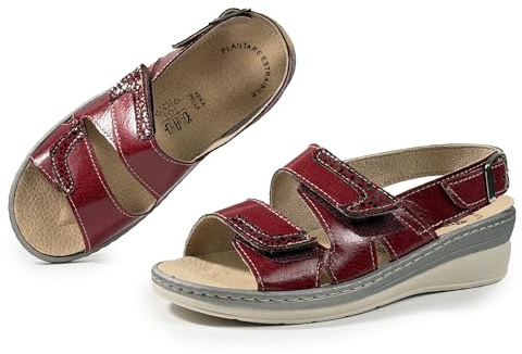 JOMIX Sandales Femme Confort avec Scratch Réglable Sandales Orthopédiques Femme Semelle Amovible en Cuir Sandales Compensées Antidérapantes pour Pieds Larges Été Marche