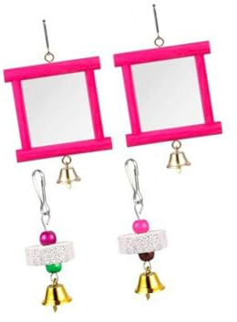 Ziociura Lot de 2 Jouets Miroir pour Poules, Jouets à Picorer pour Jardin, Accessoires pour Volailles, Pierres à Mâcher et à Broyer avec Pinsons et Poules, Rouge