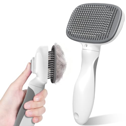 Zivacate Brosse Chat Brosse Chien, Idéale pour Poils Longs et Courts, Épilation en Un Clic, Autonettoyante, Élimine les Poils Morts, Manche Antidérapant, Accessoires Animaux - Gris