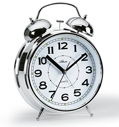 Atlanta Retro Glockenwecker 24cm sehr Laut Klingeln ohne Ticken Silber - 1648/19