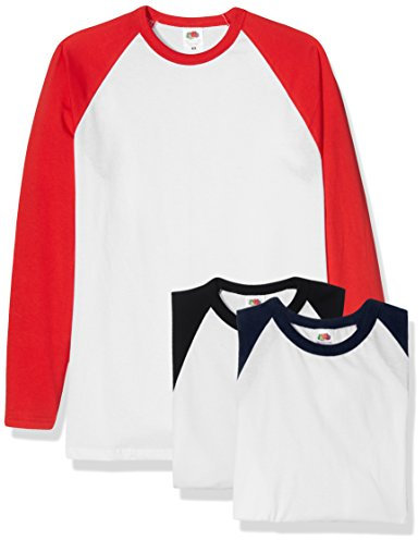 Fruit of the Loom Men's Baseball Classic Long Sleeve T-Shirt Pack of 3, White Black/White Navy/White Red, XX-Large