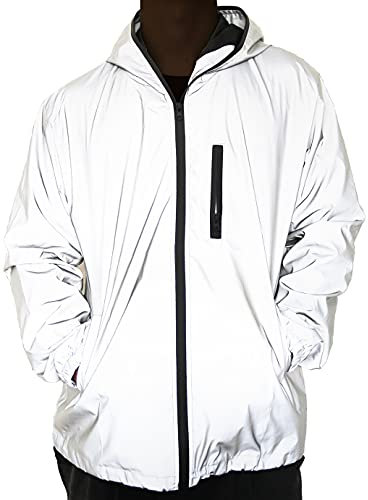 NewL 360 Reflektierende Herrenjacke Unisex Full Reflective Jacke Laufjacke / Atmungsaktiv/Winddicht / Wasserabweisend/Reflekierend, Grau, M