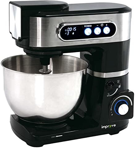 Improve IMPSM6429KT Impastatrice planetaria 1500W, ciotola acciaio inox 7 litri, 6 velocità e Pulse, 3 accessori, schermo LED con timer