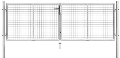 vidaXL Gartentor Gartentür Zauntor Gartenpforte Zauntür Hoftor Gartenzaun Tor Doppeltor Flügeltor Doppelflügeltor Verzinkter Stahl 306x125cm Silbern