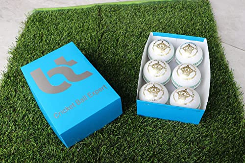 BT White Cricket Ball - Pack of 6 Genuine Leather Cricket Balls for Day or Night International Standard Cricket | Bat-Friendly Hard Cricket Ball Made from Sustainable Sources | 156g 2 piece