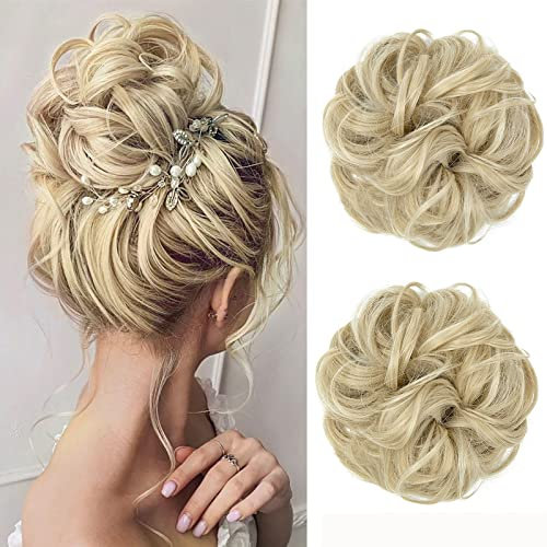 JJstar 2 Stück Haarteil Mit Gummiband, Dutt Haarteil Gelockt Haargummi Mit Haaren Hochsteckfrisuren Haarverlängerung Messy Bun Haarteile für Damen Mädchen Pferdeschwanz