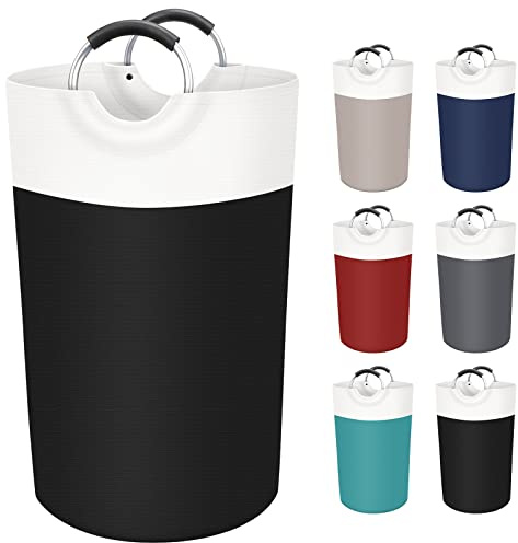 BlissTotes Panier à linge pliable, panier à linge sale, panier à linge imperméable, avec poignées en aluminium protégées en mousse pour dortoir universitaire, famille, 90 l (noir)