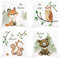 Bonhause 4er Set Kissenbezüge Waldtiere 45 x 45 cm Fuchs Bär Eichhörnchen Eule Dekorative Kissenhülle Zierkissenbezüge für Kinder Babyzimmer Dekoration