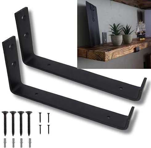 Lang Horn 2 X Heavy Duty Shelf Brackets for Shelves,Shelf Bracket for Scaffold Board Shelving Strong Industrial Style 5mm Steel 225x40mm Black