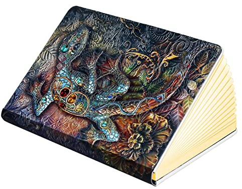 QXMGCBOK Lámpara Libro LED, Luces Plegables de Relieves 360°, USB luz libro, para luz lectura, Lámpara de Mesita de Noche, Regalo Cumpleaños y Navidad, Blanco Cálido