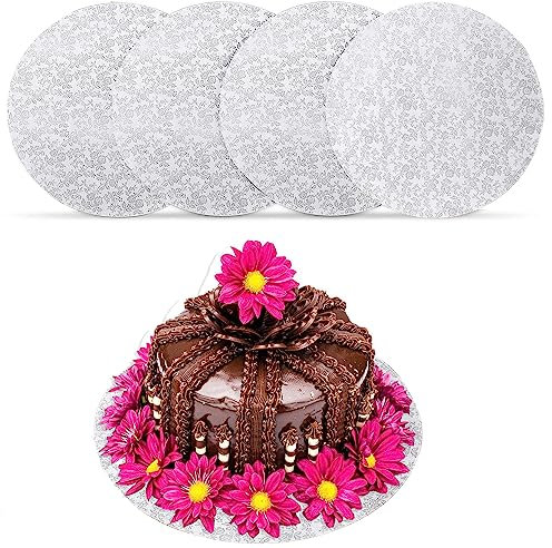 Cake Board Rond Support Gateau Carton 25cm Semelle a Gateau Lot de Planches à Gâteau Rondes pour Le Décoration et la Transport Cake 4PCS (10 inch)