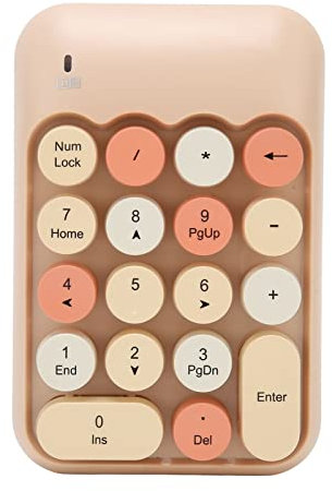 Wireless Number Pad, 2.4GHz Wireless Numeric Keypad 18 Keys Colorful Retro Portable Number Pad with USB Receiver, Financial Accounting Keyboard Extensions for Laptop (Milk Tea