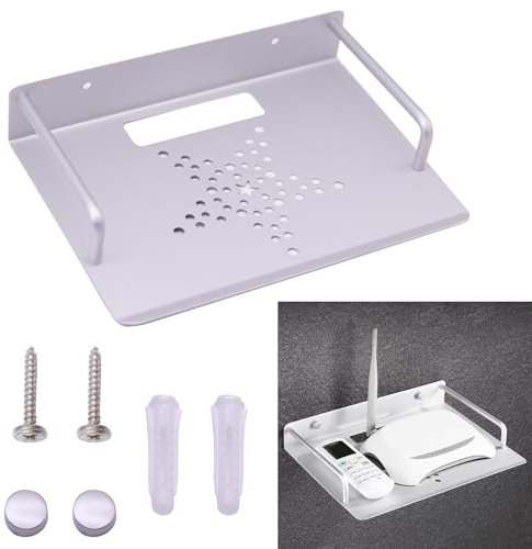 inki Router Regal, Wandhalterung Repeater Rack, Kleiner Projektor Wandregal, Router Tablett, TV Box Halterung, Multimedia Ablage, Beamer Halterung Wand, Starke Aluminiumlegierung, Silber, 23x16cm