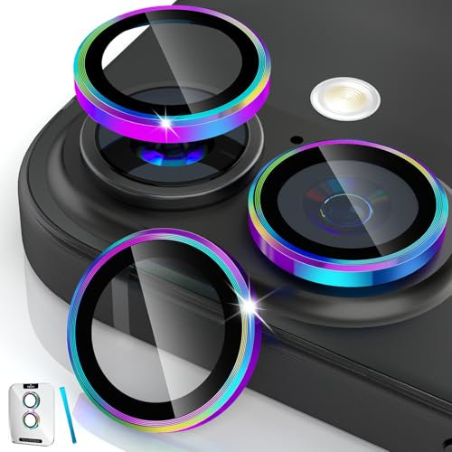 imluckies Protector de Lente de Cámara para iPhone 16 - iPhone 16 Plus, AR+AF Cristal Templado, Metal Ultrarresistente 9H Anti-Rayaduras, Accesorios de Cámara HD, Apto para Fundas - Colorido