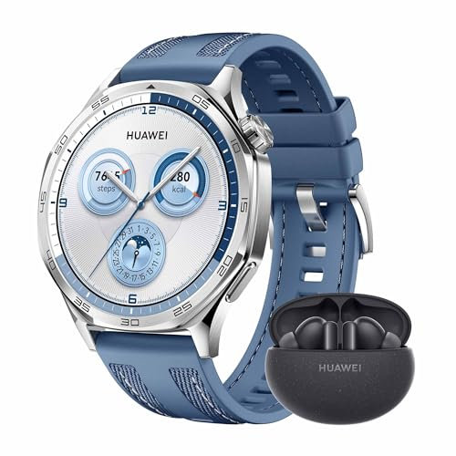 HUAWEI Watch GT 5 46 mm+ FreeBuds 5i, Smartwatch, Kunstvolles Design, Erweiterte Lauf- und Fahrradfunktionen, Gesundheitsmonitoring, Bis zu 14 Tage Akkulaufzeit, Kompatibel mit iOS & Android,Blau