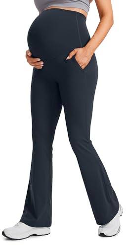 CRZ YOGA Women's Butterluxe Maternity Flare Leggings with Pockets 31- Buttery Soft Pregnancy Bootcut Belly Support Yoga Pants True Navy 10