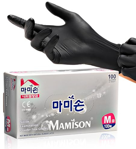 MAMISON Black Nitrile Disposable Gloves, Powder-Free, Latex-Free, 4 Mil, 100 Count, Food Safe, BBQ, Kitchen, Cooking (Medium(Pack of 100))
