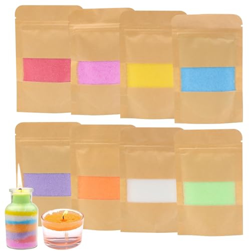 YIWONFU 8 Colori Sabbia Cera per candela con 10 Stoppini, Base Granuli Inodore Adatti per Lettura, Spa, Doccia, Festa, Candele Fai Da Te (240 g)